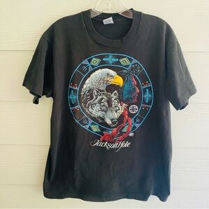 Vintage Single Stitch Native American Wolf Eagle T-shirt Large